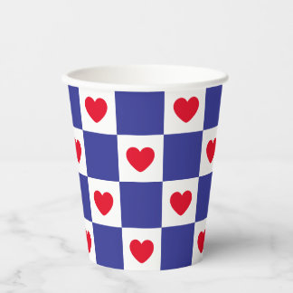 Vasos De Papel Patrón de corazón de cuadros rojos, blancos y azul