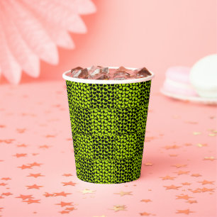 Vasos De Papel Patrón de corazones de tablero de ajedrez en verde