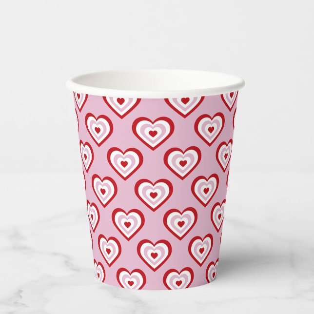 Vasos De Papel Patrón de corazones rojos rosados (Anverso)
