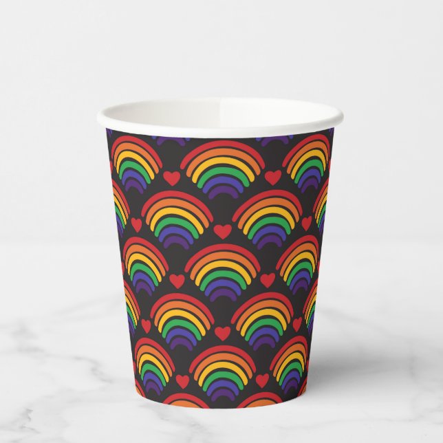 Vasos De Papel Patrón de Corazones y Arcoiris (Izquierda)