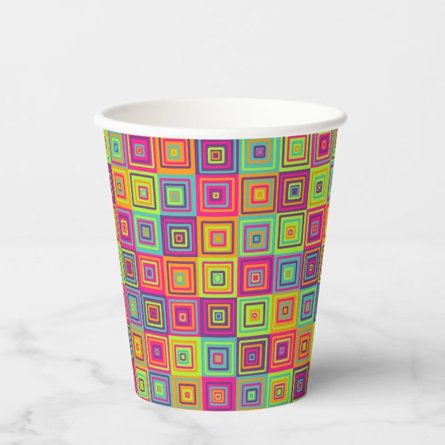 Vasos De Papel Patrón de Cuadrados (Anverso)