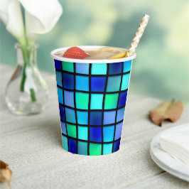 Vasos De Papel Patrón de cuadrados azules