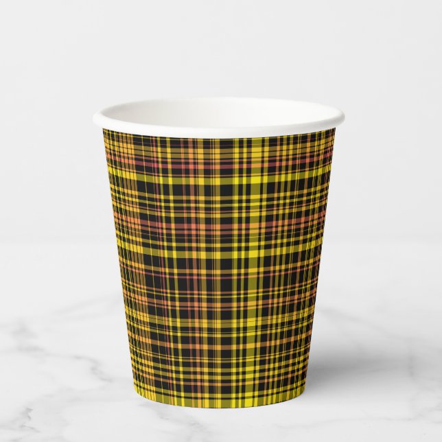 Vasos De Papel Patrón de Cuadros Amarillo Naranja Negro (Anverso)