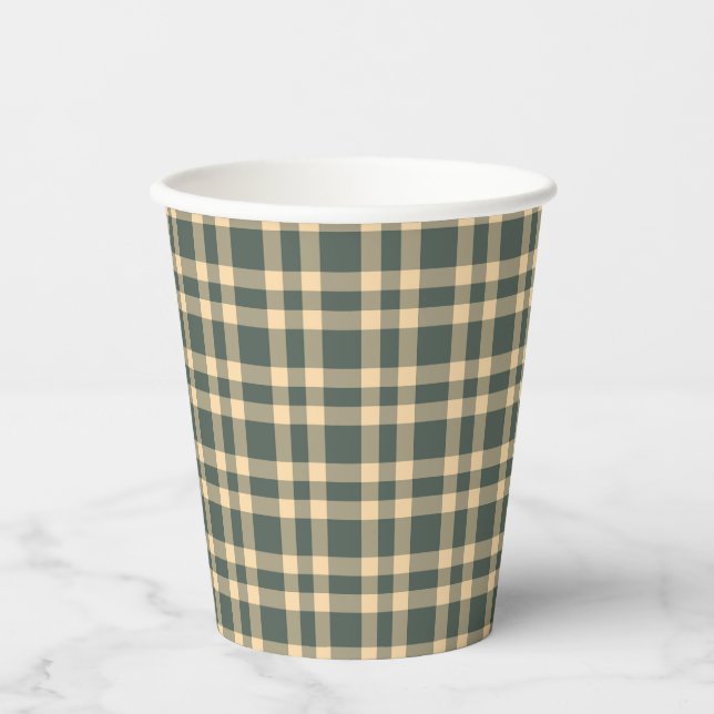 Vasos De Papel Patrón de Cuadros Verde Amarillo (Anverso)