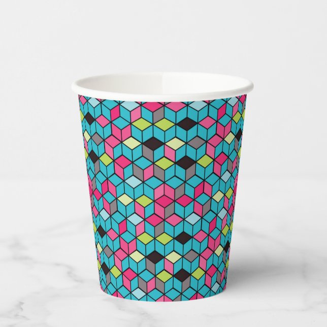 Vasos De Papel Patrón de cubo rosa y turquesa (Izquierda)