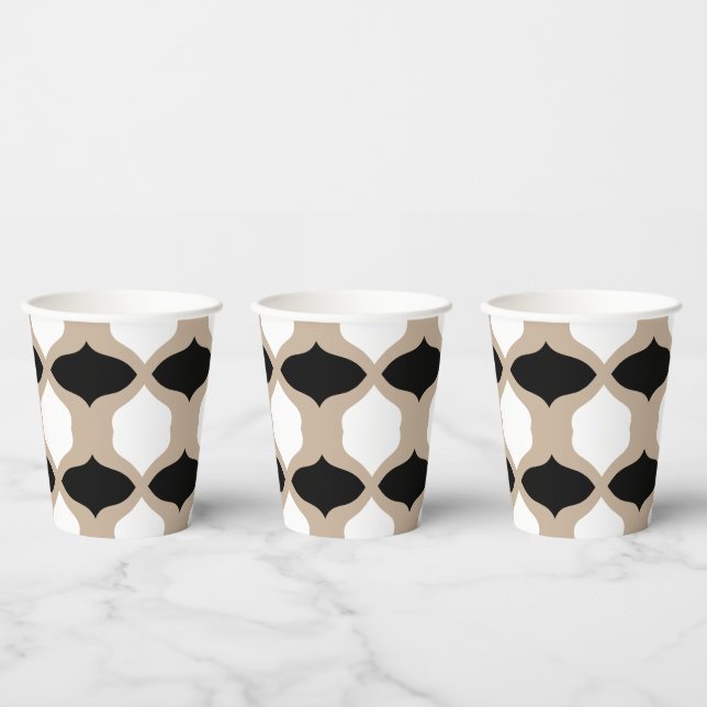 Vasos De Papel Patrón de curvas suaves - Taupe, negro y blanco (Multi)