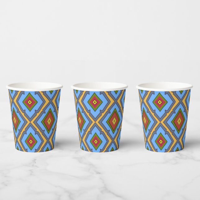 Vasos De Papel Patrón de Diamante Azul Rojo Amarillo Verde  (Multi)