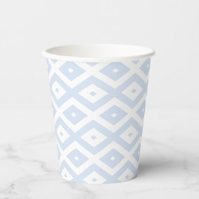 Vasos De Papel Patrón de diamante blanco y azul pálido (Anverso)