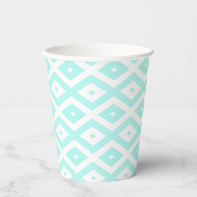 Vasos De Papel Patrón de diamante blanco y turquesa (Anverso)