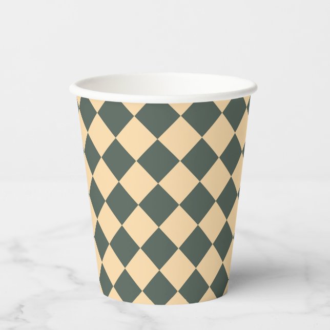 Vasos De Papel Patrón de diamante de cuadros verde amarillo (Anverso)