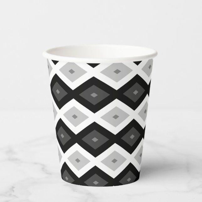 Vasos De Papel Patrón de diamante negro, blanco y gris (Anverso)