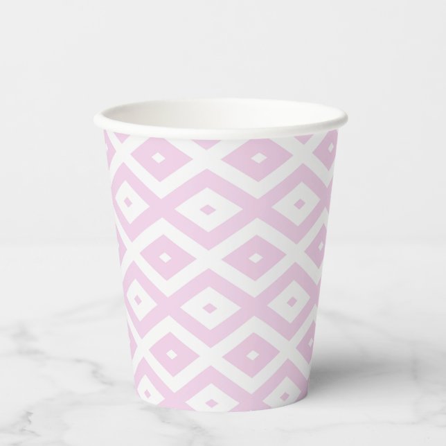 Vasos De Papel Patrón de diamante rosa pálido y blanco (Anverso)