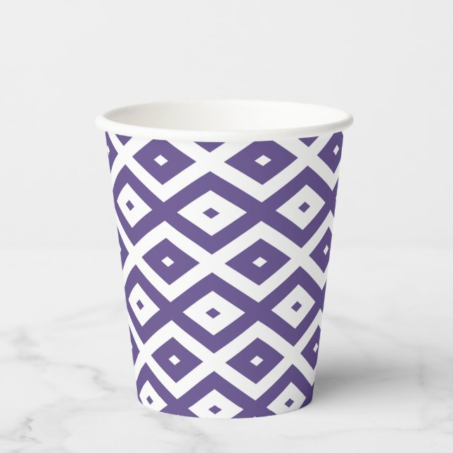 Vasos De Papel Patrón de diamante ultravioleta y blanco (Anverso)