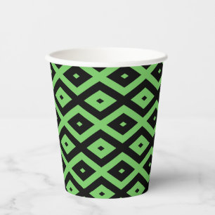 Vasos De Papel Patrón de diamante verde limón y negro