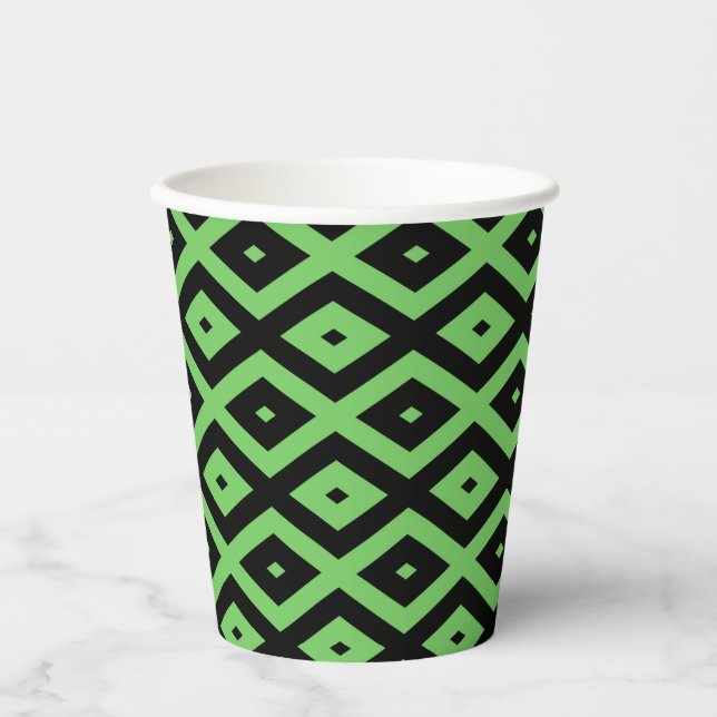 Vasos De Papel Patrón de diamante verde limón y negro (Anverso)