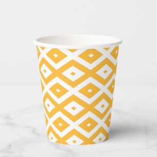 Vasos De Papel Patrón de diamantes amarillo y blanco soleado