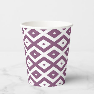 Vasos De Papel Patrón de diamantes malva y blanco