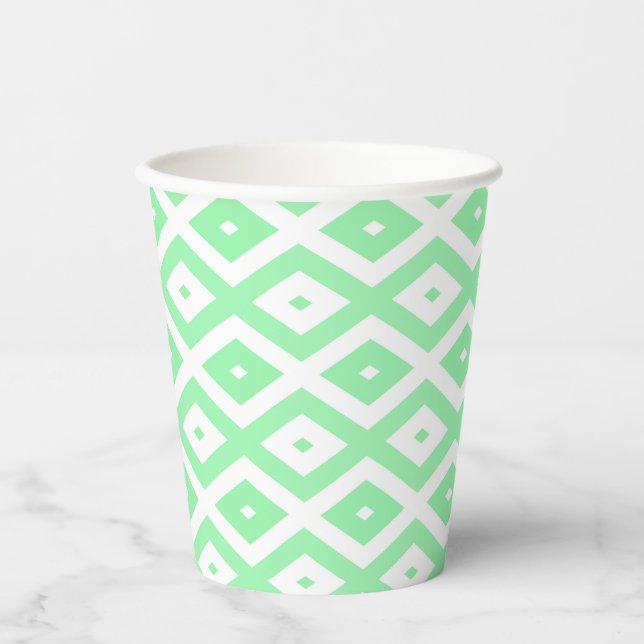 Vasos De Papel Patrón de diamantes verde y blanco (Anverso)