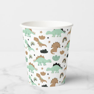Vasos De Papel Patrón de dinosaurio verde de menta