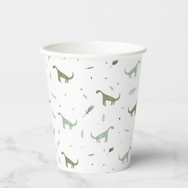 Vasos De Papel Patrón de dinosaurio verde lindo (Anverso)