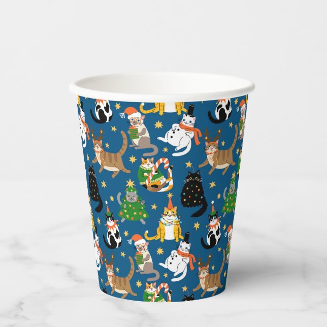 Vasos De Papel Patrón de disfraces de gatos festivos en Navidades (Anverso)