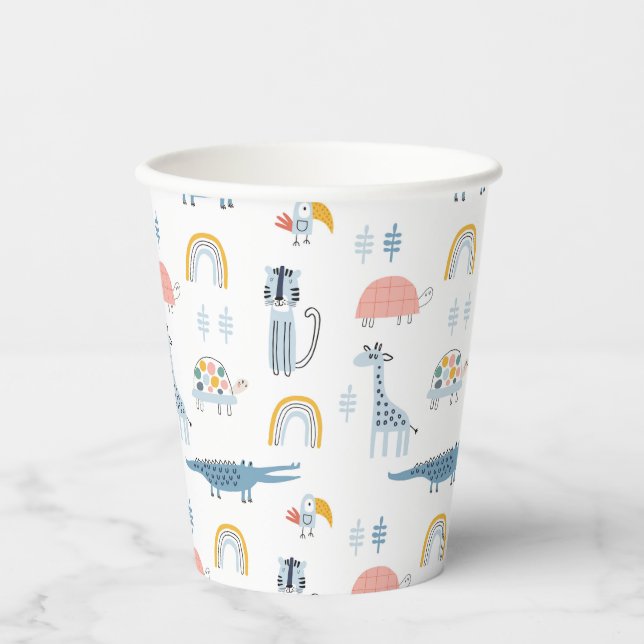 Vasos De Papel Patrón de diversión animal Doodle (Anverso)