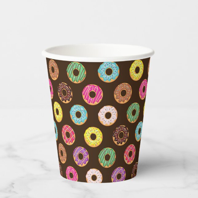 Vasos De Papel Patrón De Donut Colorido En Chocolate (Anverso)