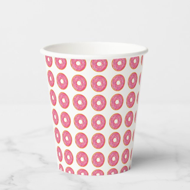 Vasos De Papel Patrón de donuts de rociado rosado Copa de papel d (Anverso)