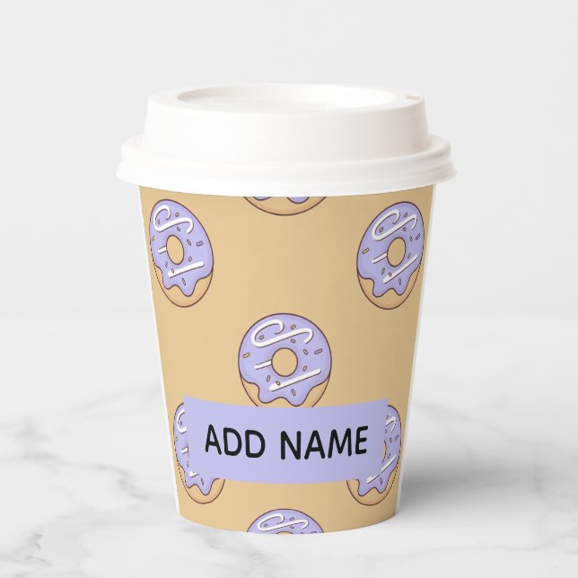 Vasos De Papel Patrón de Donuts Modernos Con Nombre (Anverso)