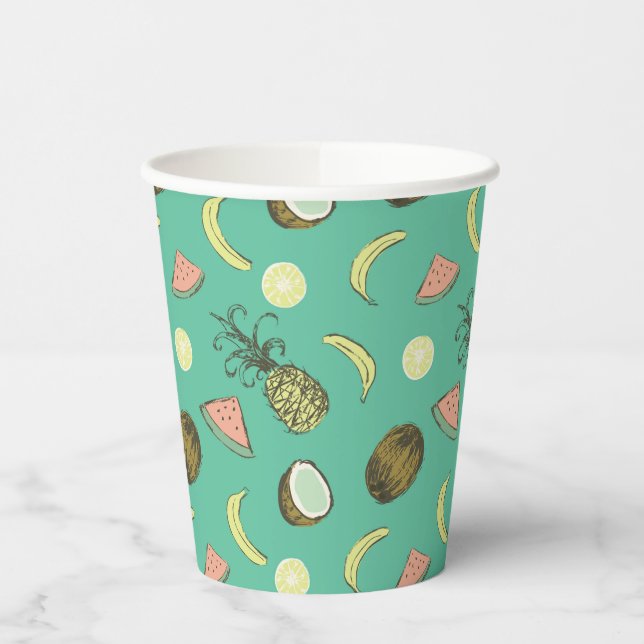 Vasos De Papel Patrón de Doodle de Fruta Tropical (Izquierda)