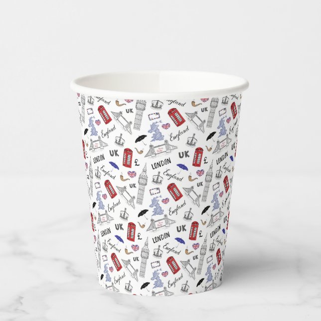 Vasos De Papel Patrón de Doodles de Londres (Izquierda)