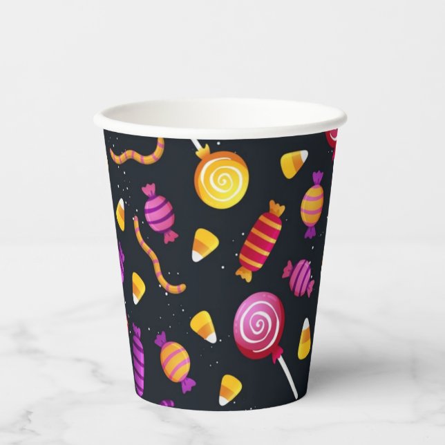 Vasos De Papel patrón de dulces de Halloween (Anverso)