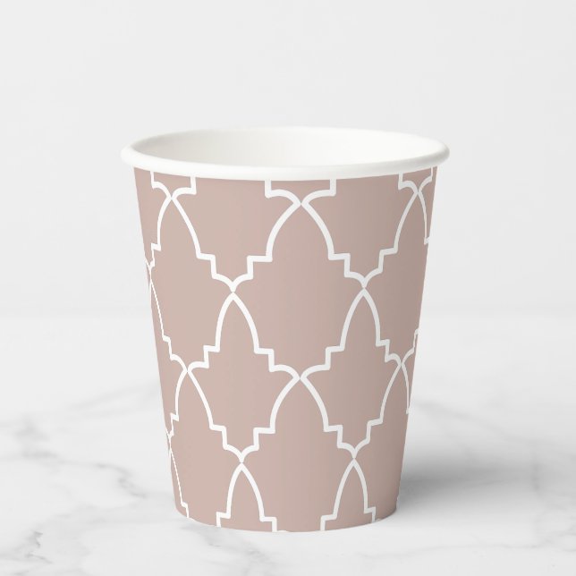 Vasos De Papel Patrón de entramado marroquí beige (Anverso)