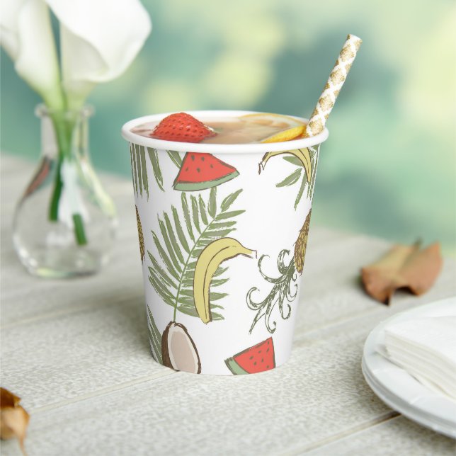 Vasos De Papel Patrón de esbozo de fruta tropical (in situ)