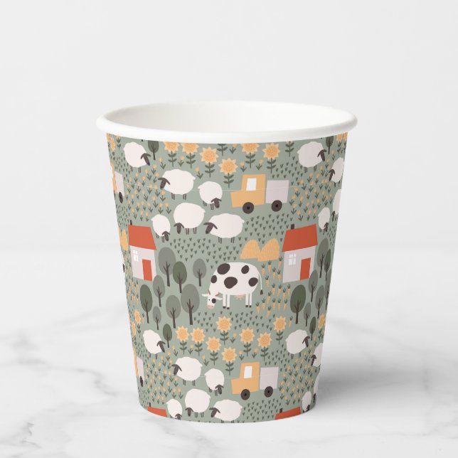 Vasos De Papel Patrón de escena de la granja (Anverso)