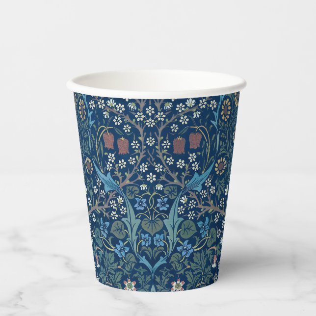 Vasos De Papel Patrón de espinas negras de fondo azul Morris (Anverso)