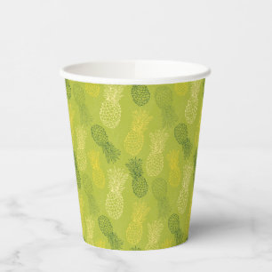 Vasos De Papel Patrón de esquema de piña sobre verde