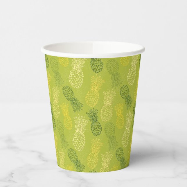 Vasos De Papel Patrón de esquema de piña sobre verde (Izquierda)
