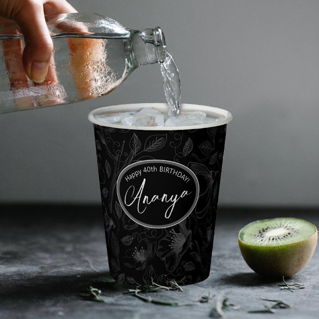 Vasos De Papel Patrón de esquema floral esbozado gris/negro ID939 (Subido por el creador)