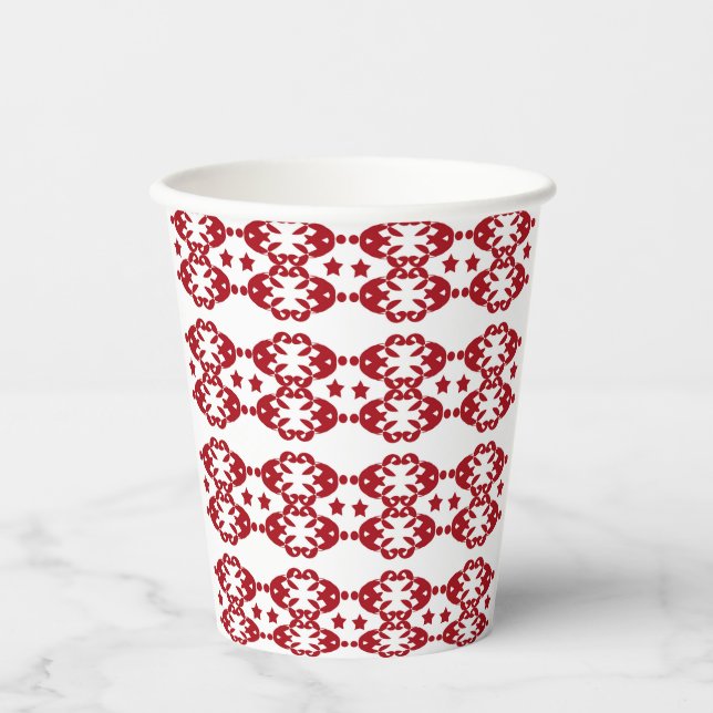 Vasos De Papel Patrón de estrella ornamental rojo (Anverso)