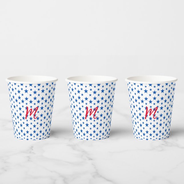 Vasos De Papel Patrón de Estrella Personalizable Azul y Blanco (Multi)