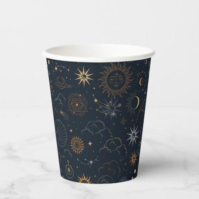 Vasos De Papel Patrón de estrellas y planetas (Anverso)
