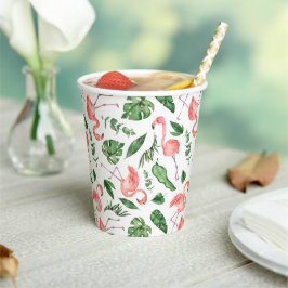 Vasos De Papel Patrón de flamenco rosado tropical v2