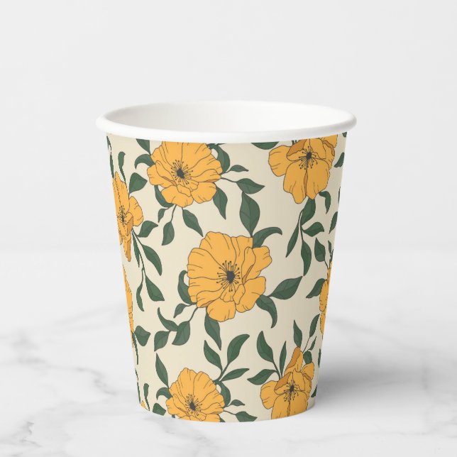 Vasos De Papel Patrón de flor de amapola naranja (Anverso)