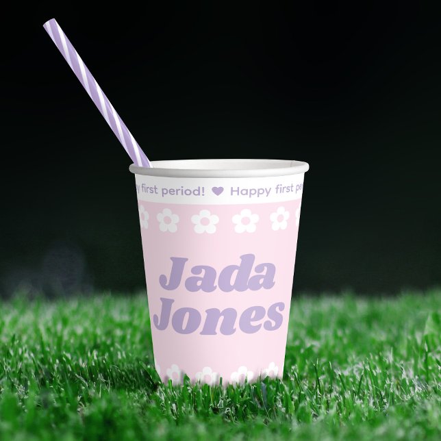 Vasos De Papel Patrón de flor de Personalizado rosado del primer  (In Situ on grass)