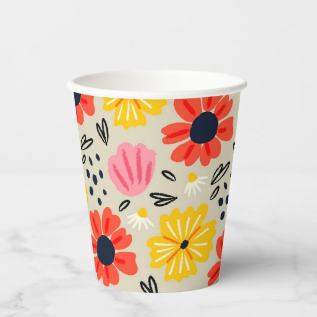 Vasos De Papel Patrón de Flor de Primavera  (Anverso)