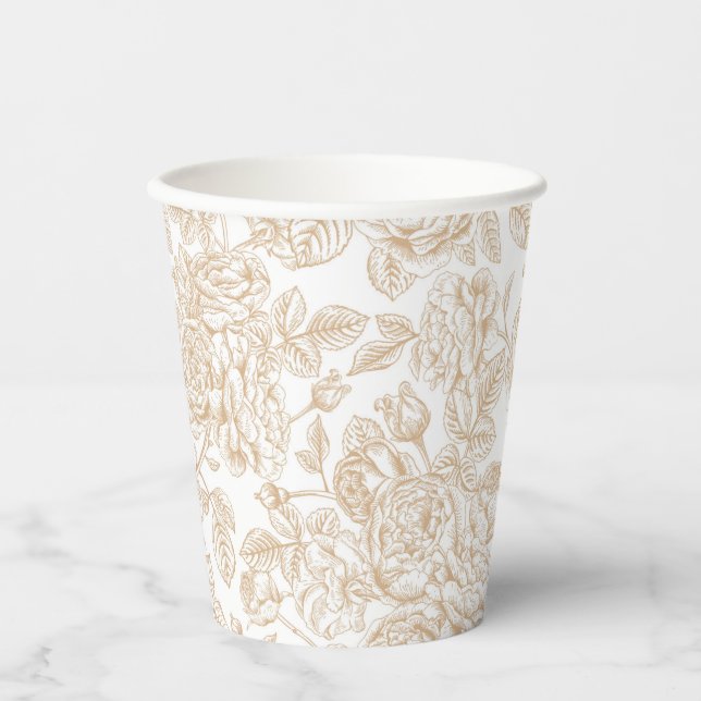 Vasos De Papel Patrón de flor de Rosa ventilado Beige (Anverso)