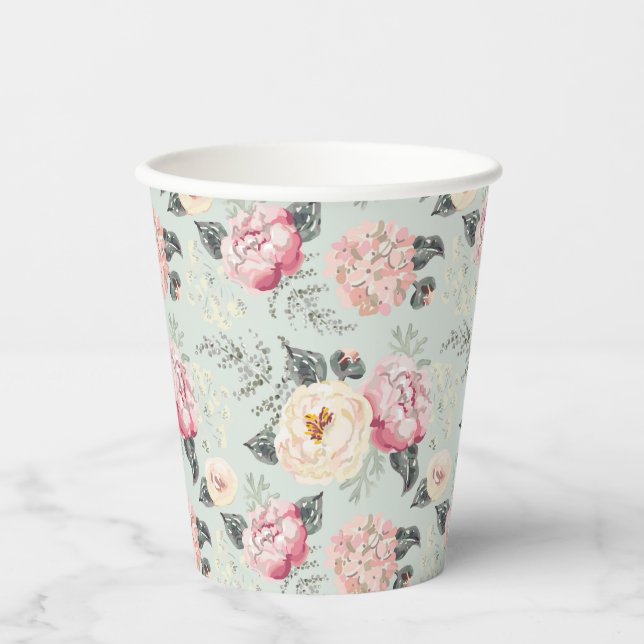Vasos De Papel Patrón de flor del jardín rosa (Anverso)