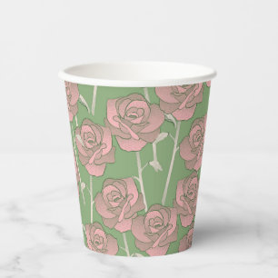 Vasos De Papel Patrón de flor del Retro Rosa Verde Y2K 70s