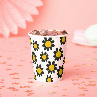 Vasos De Papel Patrón de flor negro amarillo